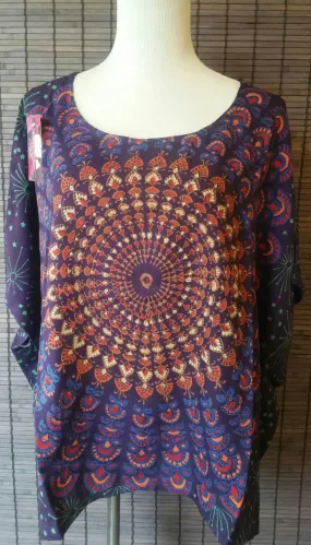 Beautiful Burgundy-Mandala Bohemian Gypsy Hippie Kaftan Top, summer top, beach top fits upto 5Xl