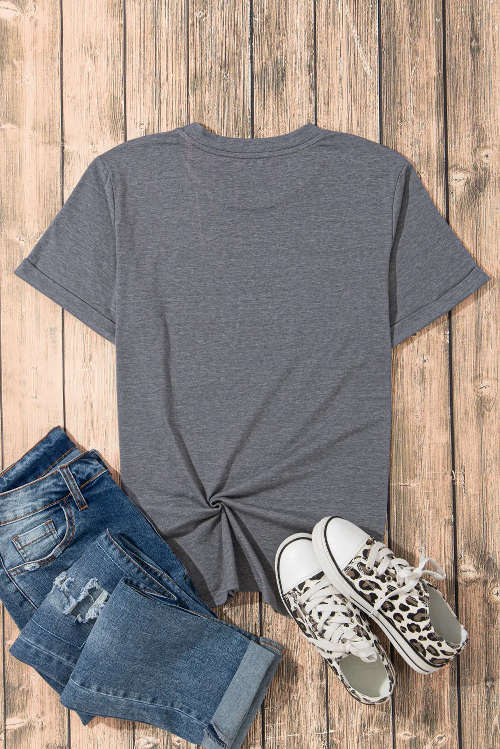 Casual Plain Crew Neck Tee