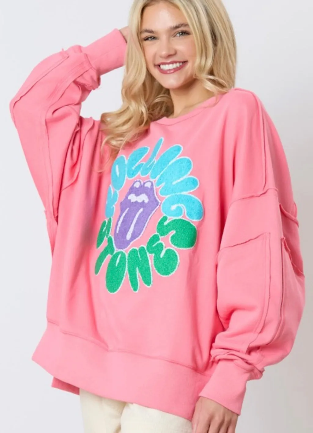 Coral Pink Terry Rolling Stones Sweatshirt