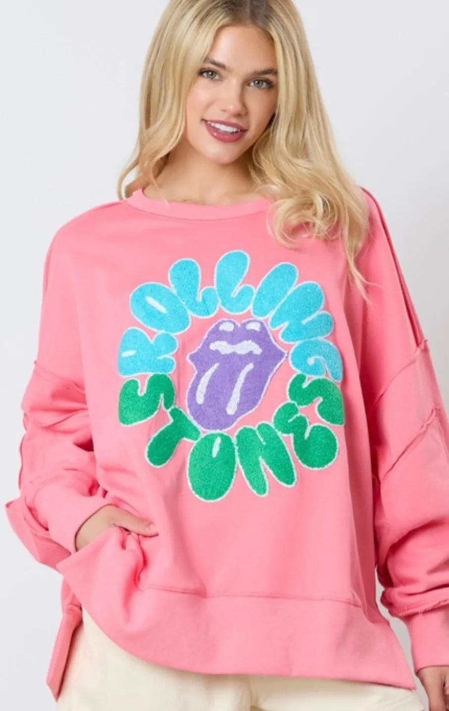 Coral Pink Terry Rolling Stones Sweatshirt