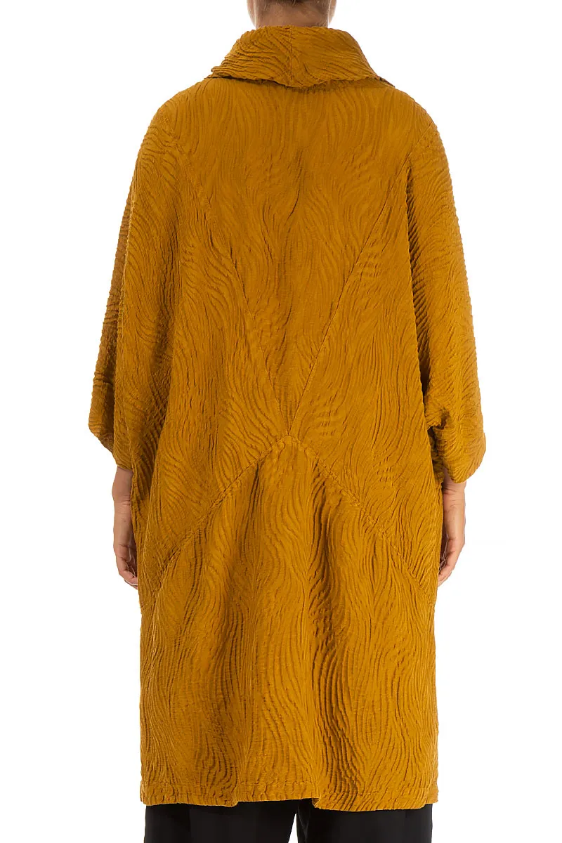 Cowl Neck Yellow Ochre Waves Silk Tunic