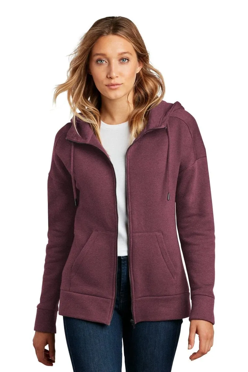 District DT1104: Women's Perfect Weight Fleece Drop Shoulder Full-Zip Hoodie