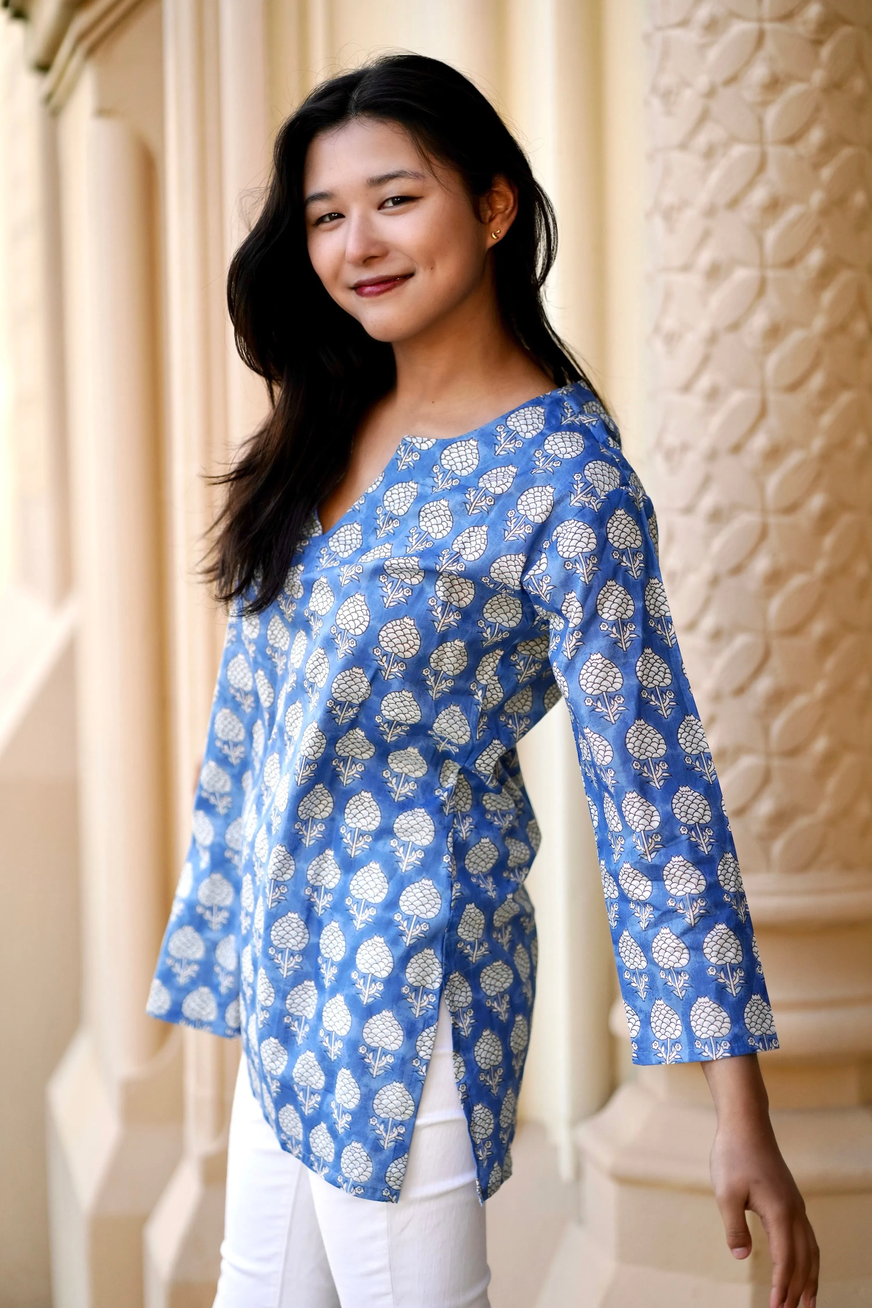 Hydrangea Bloom Cotton Tunic Blue