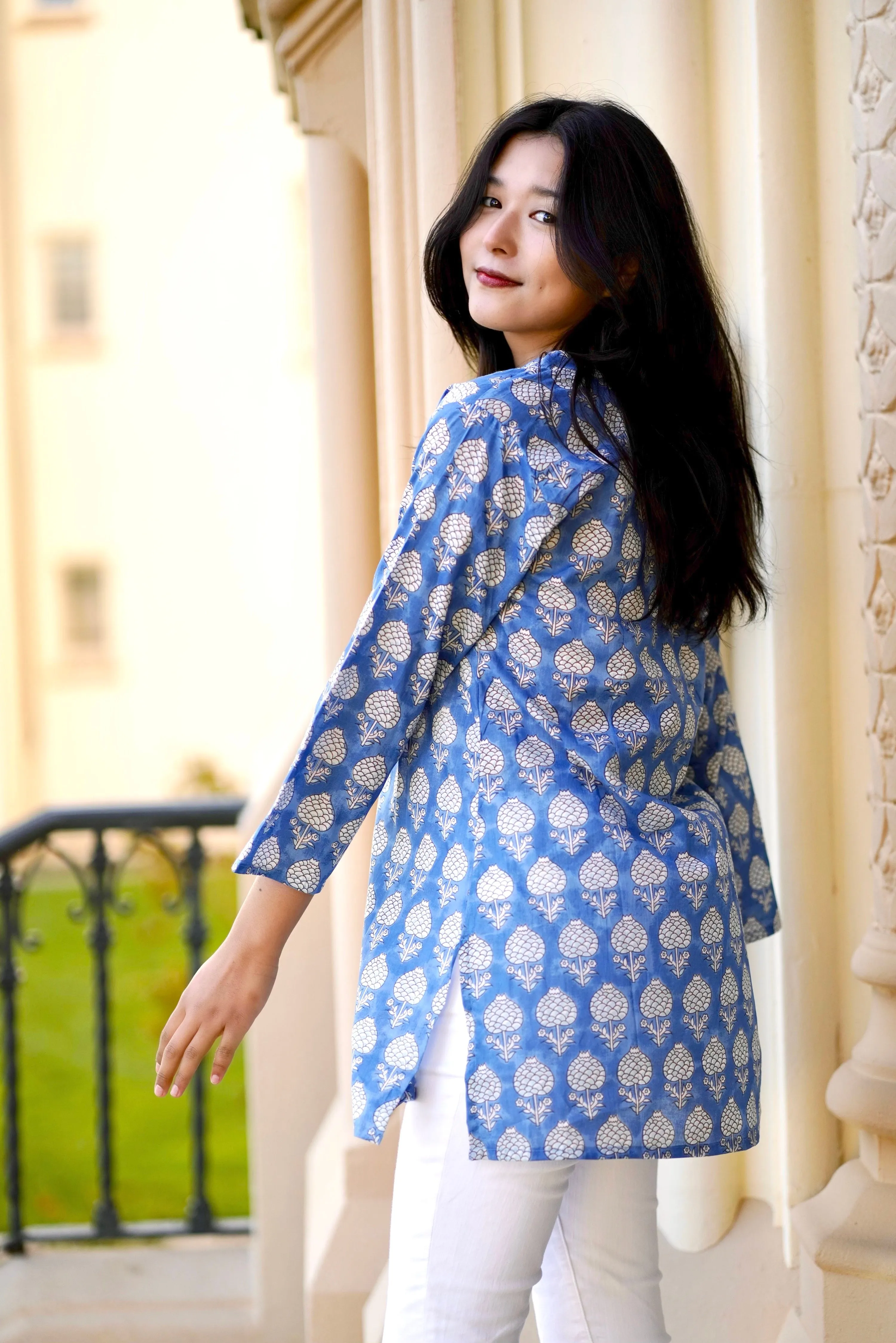 Hydrangea Bloom Cotton Tunic Blue