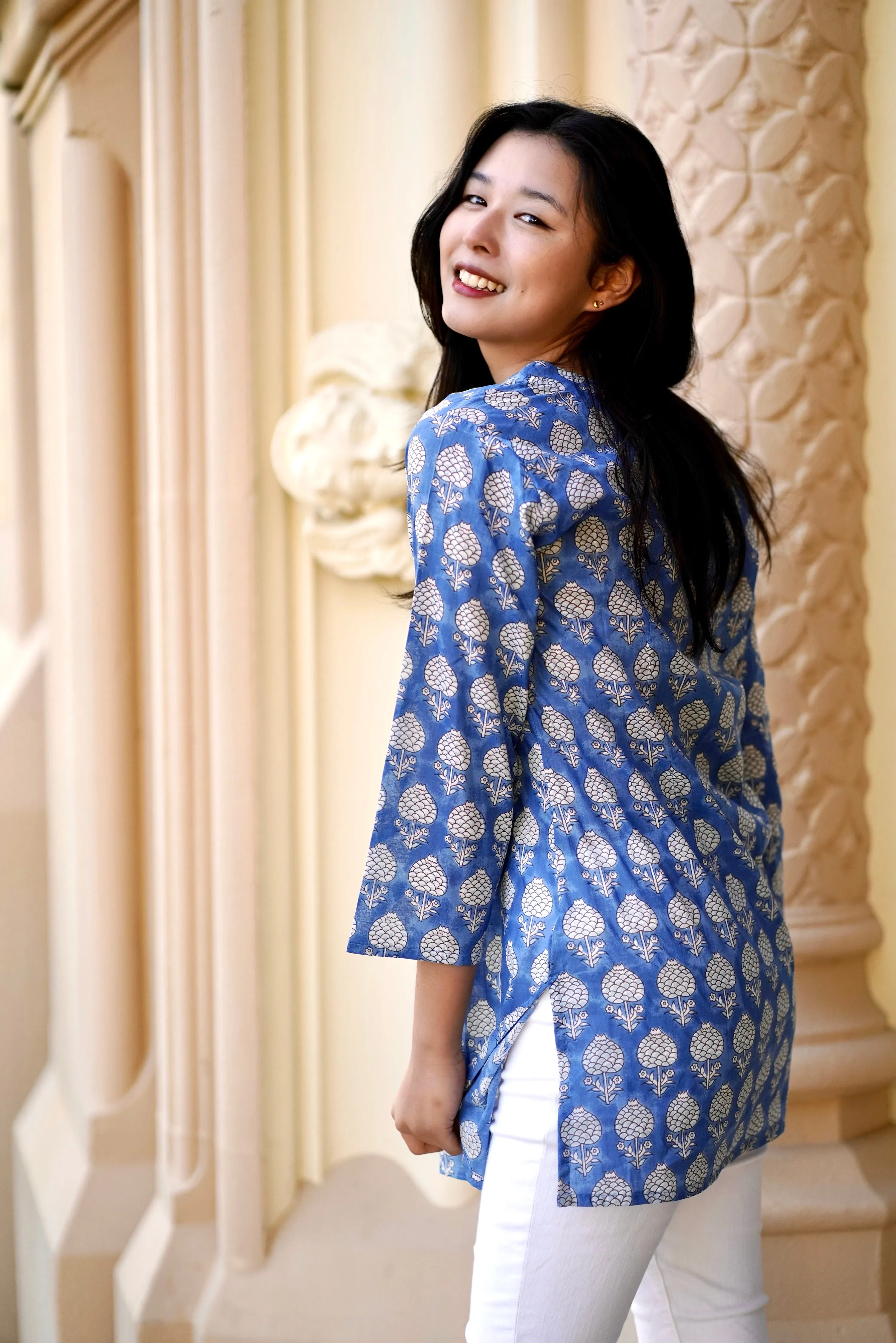 Hydrangea Bloom Cotton Tunic Blue