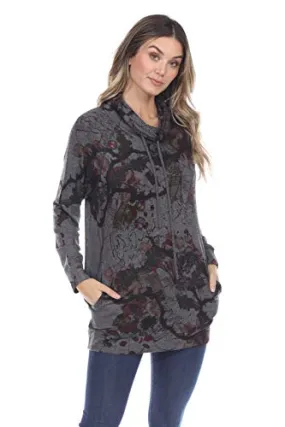 Inoah - Petals, Lace Tie Cowl Neck, Long Sleeve Side Pocket Trendy Fashion Tunic