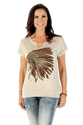 Liberty Wear Battle Headdress, Scoop Neck, Short Sleeve, Western Style Top