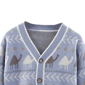 Little Surprise Box Kids Light Blue Camel Troop, Cardigan V neck Sweater