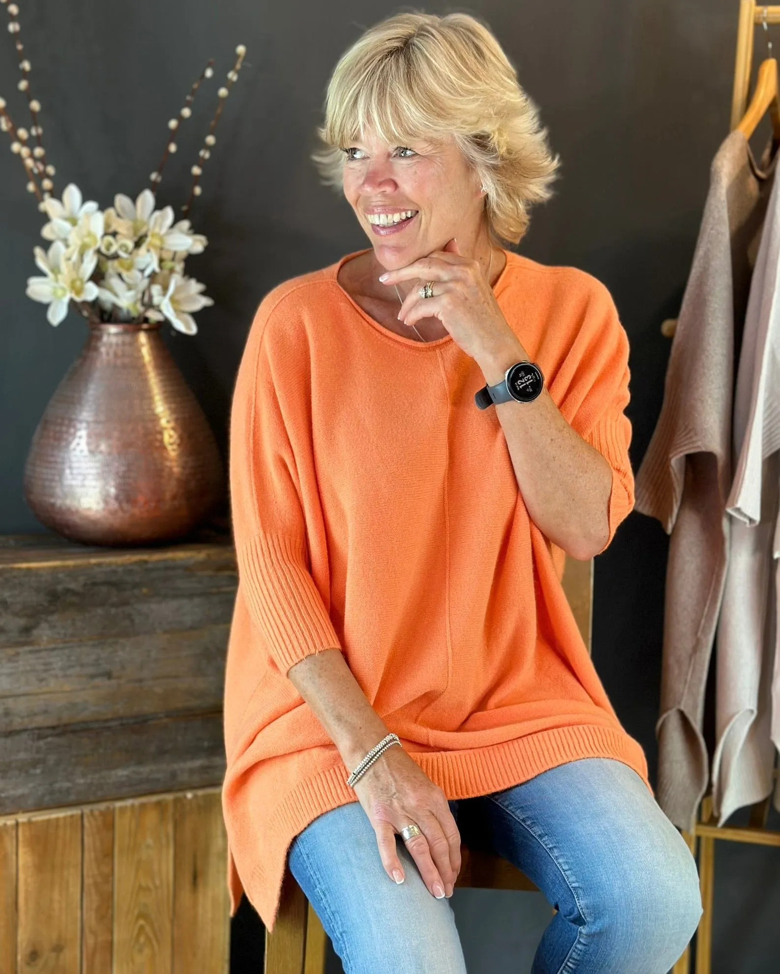 Longline Slouchy Jumper - Soft Orange