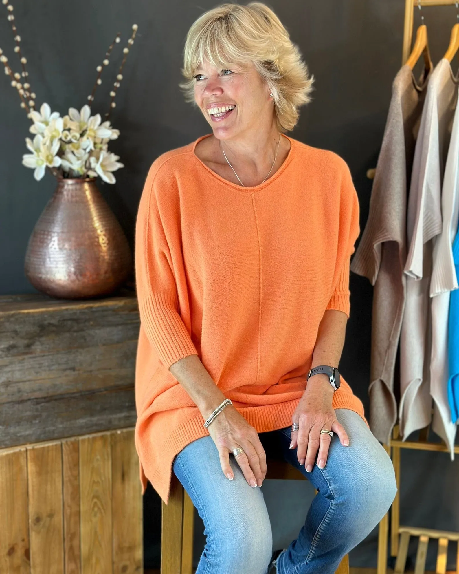 Longline Slouchy Jumper - Soft Orange