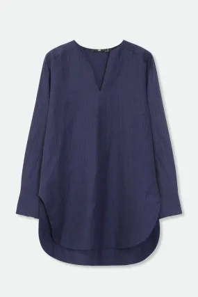 MARAKESH TUNIC SHIRT IN COTTON LINEN NAVY BLUE STRIPE