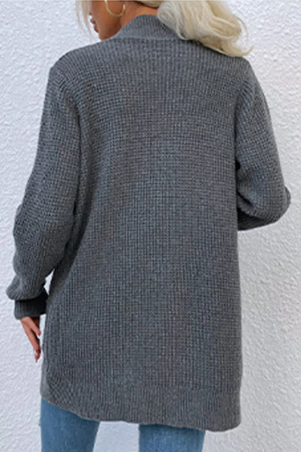 Open Front Rib-Knit Cardigan with Pockets