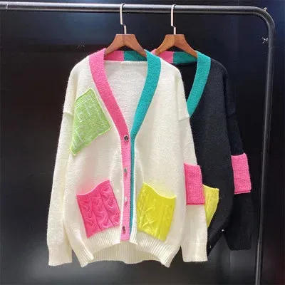 Pre Order:  Color Play Patches Knitted Cardigan