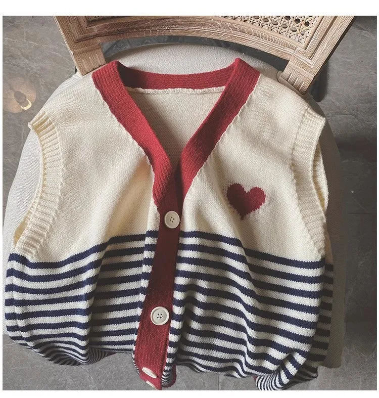 Striped knitted vest for womensleeveless sweater jacket     S5031