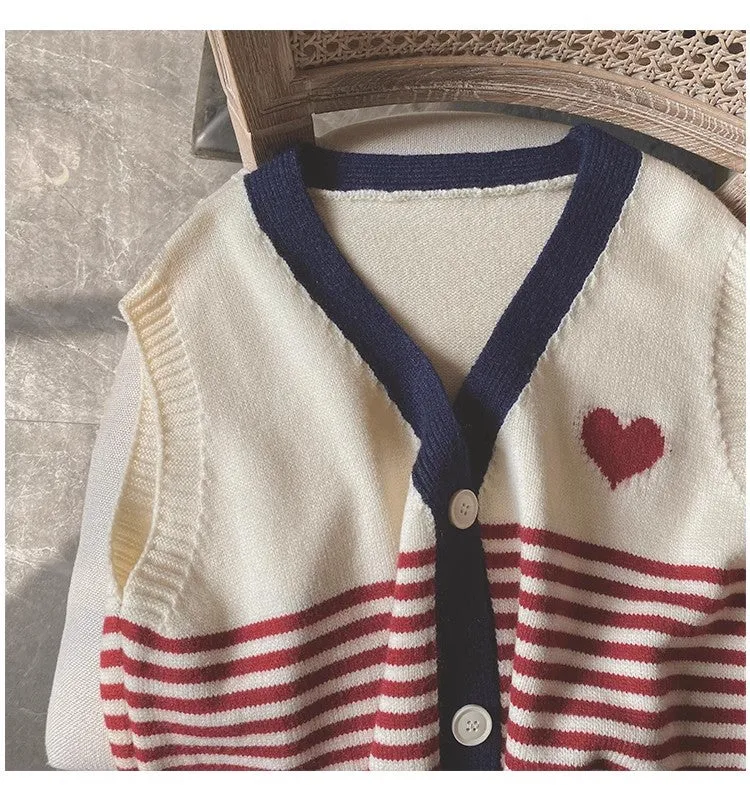 Striped knitted vest for womensleeveless sweater jacket     S5031