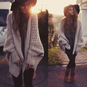 Stylish women autumn loose knit sweaters cardigans coats   S587